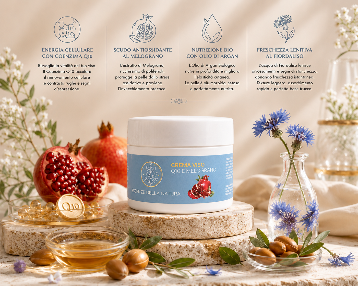 CREMA VISO ANTIRUGHE– Q10 E MELOGRANO