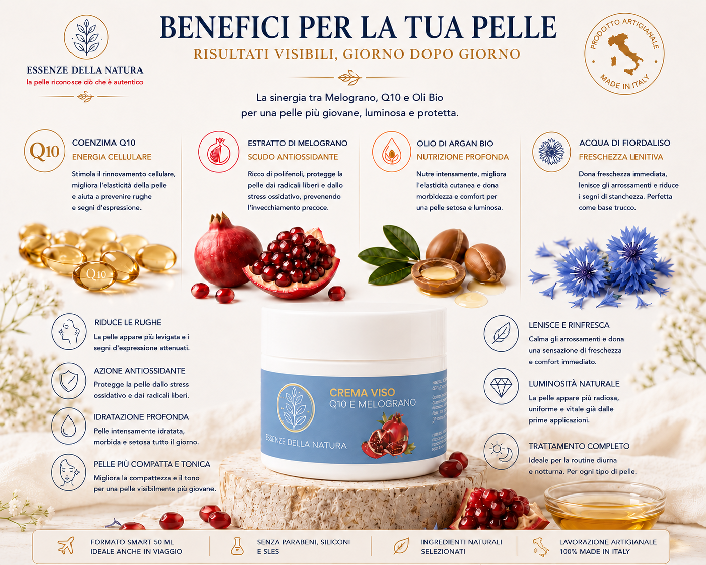 CREMA VISO ANTIRUGHE– Q10 E MELOGRANO